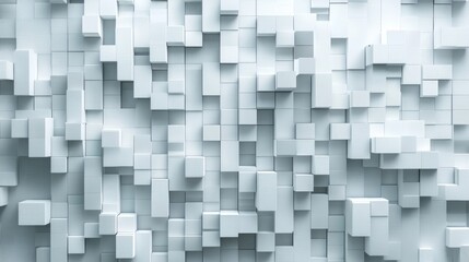 Poster - 3D rendering of an abstract cube background featuring a white voxel mosaic with geometric shapes