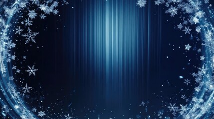 Poster - Christmas backdrop featuring blue vertical lines that fade away complemented by swirling sparkling snowflakes in a circular arrangement