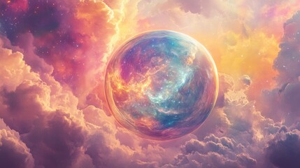 Poster - Electric Cosmic Sphere within a Colorful Nebula Cloud Formation