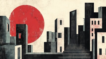 Poster - Minimalist abstract geometric composition depicting an urban landscape Cityscape concept