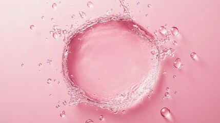 Aufkleber - Clean water droplets surround a dry circle at the center on a pink backdrop Ample copy space available Top down perspective