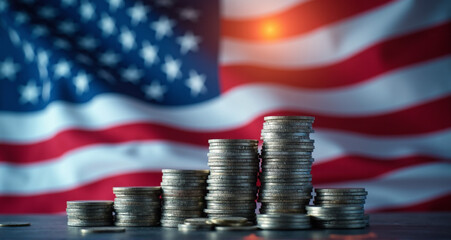 american flag and coins