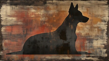 Dog Silhouette on Wooden Background, Minimalist Drawing Art, Abstract Image, Texture, Pattern Background, Wallpaper, Cover and Screen for Smartphone, PC, Laptop, 9:16 and 16:9 Format