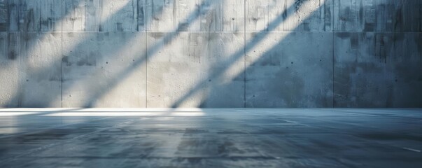 Aufkleber - A minimalist room with a smooth concrete wall and floor, showcasing elegant shadows in natural lighting for artistic compositions.