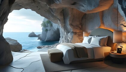 luxurious cave hotel room with breathtaking sea view offering a unique travel experience