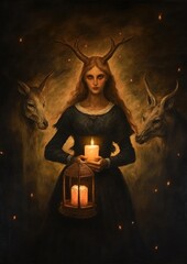 Poster - A witch painting art candle.