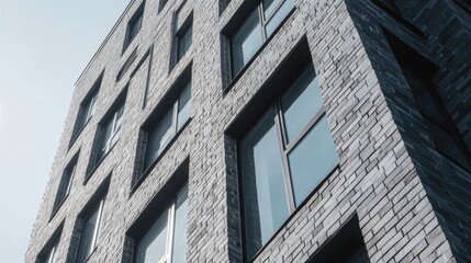 Poster - contemporary building facade featuring a gray clinker brick wall and brick slip cladding
