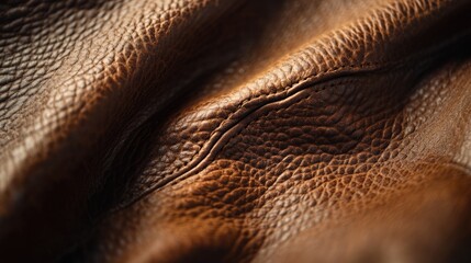 Poster - close up of brown leather highlighting its texture and intricate details featuring a deep rich hue a