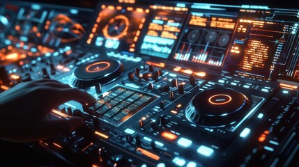 Canvas Print - A close-up of a DJ controller with vibrant lights, showcasing music production features.