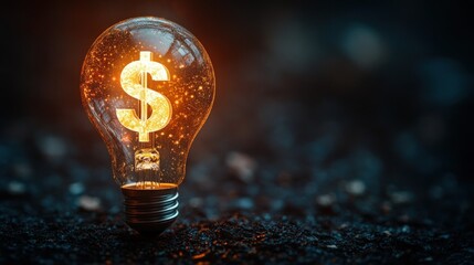 a lit light bulb with a dollar sign inside, representing financial success and innovation.