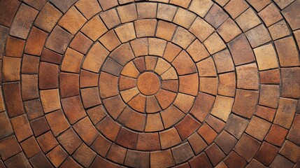 Poster - Circular terracotta pavement with textured background creating a panoramic design
