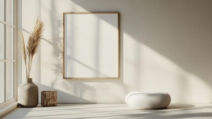 Poster - a serene indoor space showcasing a blank poster template gentle shadows and decorative elements that