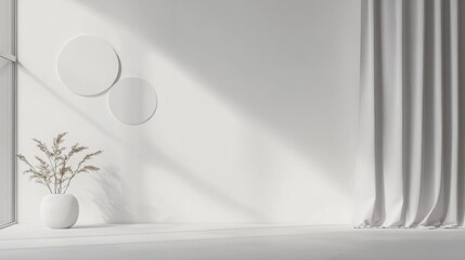 Poster - a mockup displays a torn curtain design with three circular shapes on a clean white background empha