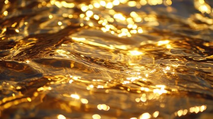 Poster - A close up of glistening golden light dancing upon the surface of undulating water