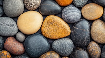 Poster - abstract background featuring smooth round pebbles in a variety of natural colors