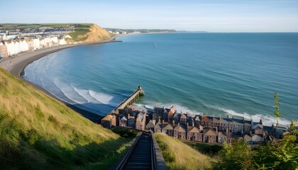 Canvas Print - Aerial perspective showcasing the ruins of West Pier with the scenic seashore of Brighton, UK in the background