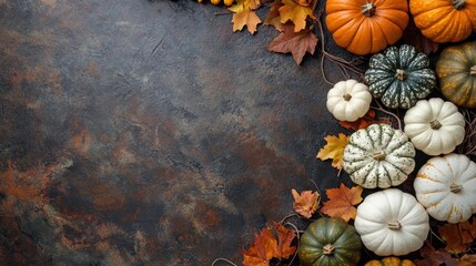 Sticker - A seasonal arrangement of pumpkins and autumn leaves on a textured background.