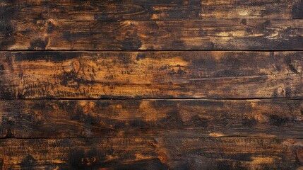 Poster - aged brown rustic weathered dark grunge wooden table texture wood background panorama view from abov