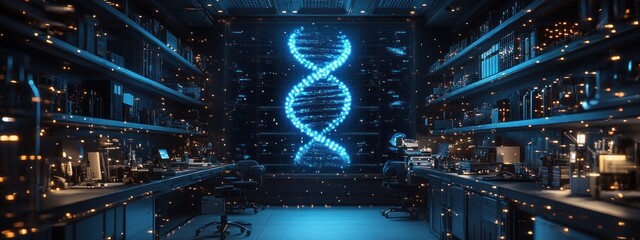 Wall Mural - DNA Helix in a Futuristic Lab