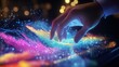 © BerkahStock - A hand interacts with vibrant, colorful digital waves, symbolizing technology and creativity.