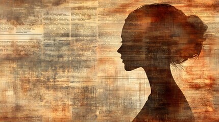 Silhouette, Shadow of Woman on Stone Background, Minimalist Drawing Art, Abstract Image, Texture, Pattern Background, Wallpaper, Cover and Screen of Smartphone, PC, Laptop, 9:16 and 16:9 Format