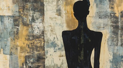 Silhouette, Shadow of Woman on Stone Background, Minimalist Drawing Art, Abstract Image, Texture, Pattern Background, Wallpaper, Cover and Screen of Smartphone, PC, Laptop, 9:16 and 16:9 Format