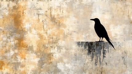 Wall Mural - Silhouette, Shadow of Bird on Stone Background, Minimalist Drawing Art, Abstract Image, Texture, Pattern Background, Wallpaper, Cover and Screen of Smartphone, PC, Laptop, 9:16 and 16:9 Format