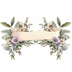 Canvas Print - Ribbon with wildflower border pattern wreath plant.