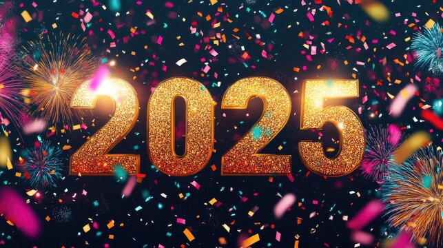 Happy New Year 2025 banner with large 
