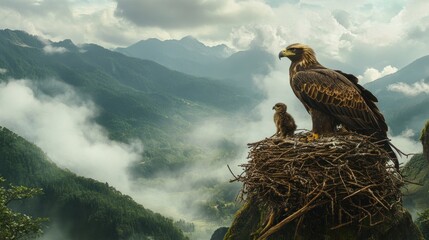 Wall Mural - Golden Eagle Nest in Mountainous Landscape