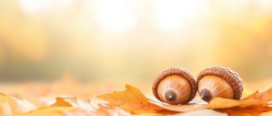 Wall Mural -  A pair of shells atop three piles of leaves