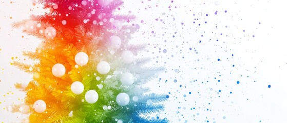 Canvas Print -  A multicolored Christmas tree against a pristine white backdrop, adorned with water droplets at its peak and base