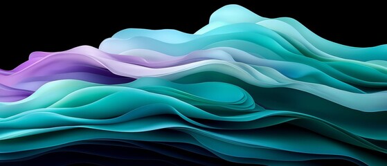 Wall Mural -  Blue, purple, and green wave on black background Insert text here