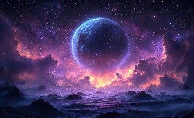 Wall Mural - A Night Sky With A Blue Planet