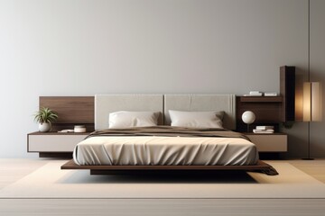 Poster - King size modern bed furniture bedroom lamp.