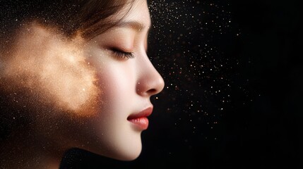 Wall Mural - eyes shut; stars scattering over visage