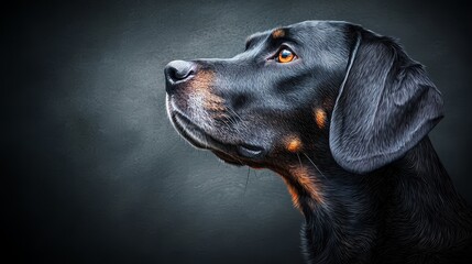 Wall Mural -  A tight shot of a dog's expressive eyes, one sporting a vibrant red mark against a uniformly dark backdrop