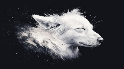 Wall Mural -  A monochrome image of a dog's head, featuring a wet splash in its fur