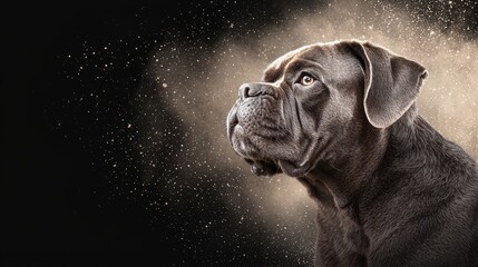 Wall Mural -  A dog's face in tight focus against a black backdrop, stars scattered above in the night sky