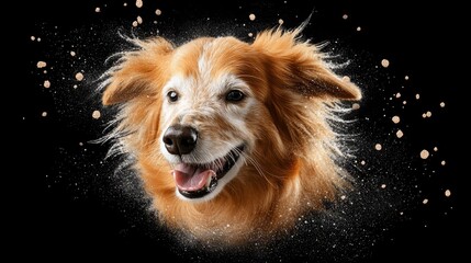 Poster -  A detailed shot of a dog's face revealing dust emerging from its open mouth