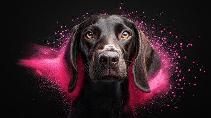 Wall Mural -  A tight shot of a dog's face adorned with pink sprinkles