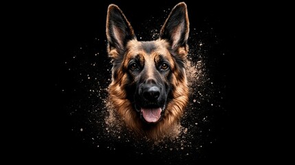 Wall Mural -  A tight shot of a dirty dog's face against a black backdrop