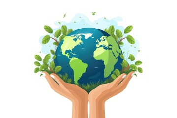 Wall Mural - Vector illustration flat world humanitarian day planet plant green.