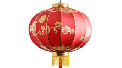 Hanging round Chinese lantern with traditional patterns and cartoon design in red and gold