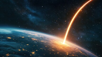 Wall Mural - Earth and a fiery trail in space