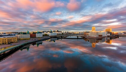 Wall Mural - Nighttime cityscape of downtown Helsinki illuminated under a starry sky