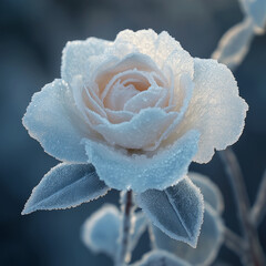 Sticker - A frosted rose with a blue background