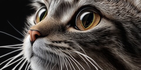 Wall Mural - A close-up side profile of a tabby cat, capturing the fine fur details and striking eyes in sharp focus. 