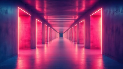 Poster - A vibrant corridor illuminated with neon lights, creating a futuristic atmosphere and captivating visual depth.