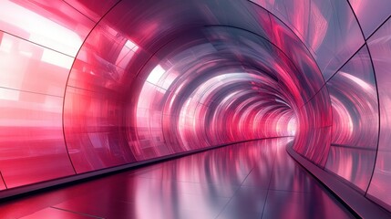 Poster - A vibrant abstract tunnel with swirling pink and red hues reflecting a futuristic design, creating a sense of depth and movement.